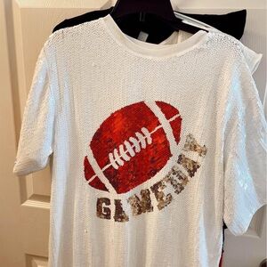 White Short Sleeve Tee with Red Football Graphic and Gameday Text